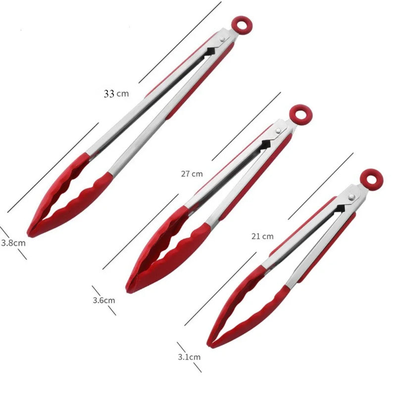 Pinças de Cozinha Vermelhas de 7/9/12 Polegadas – Silicone de Alta Qualidade, Livre de BPA, Antiaderente, Aço Inoxidável – Pinça para Churrasco, Grelha, Cozinha e Trava de Alimentos